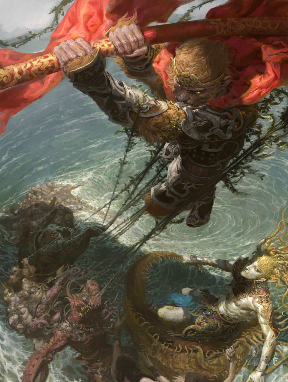 12岁画的孙悟空绘画图片,20几年的绘画功底都用上了