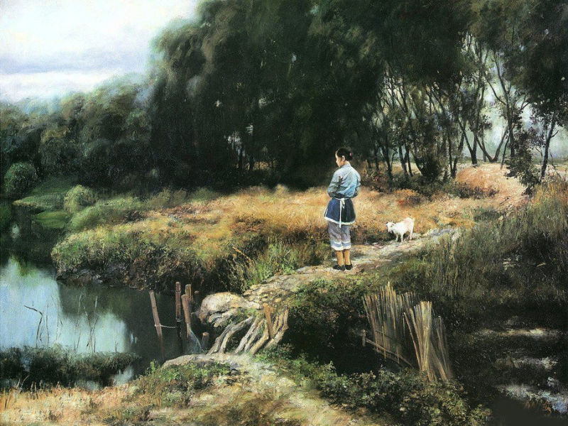 罗贯中油画江南水乡,江南水乡风景画秋色