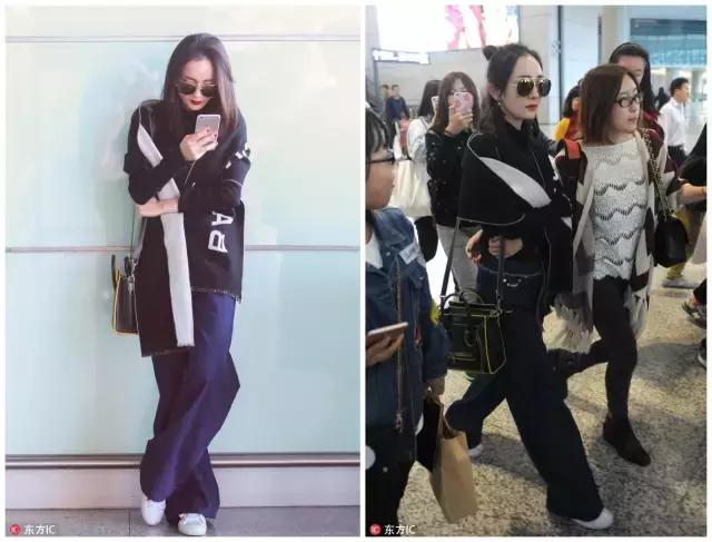 杨紫街拍和杨幂撞衫,街拍女王杨幂最新机场造型