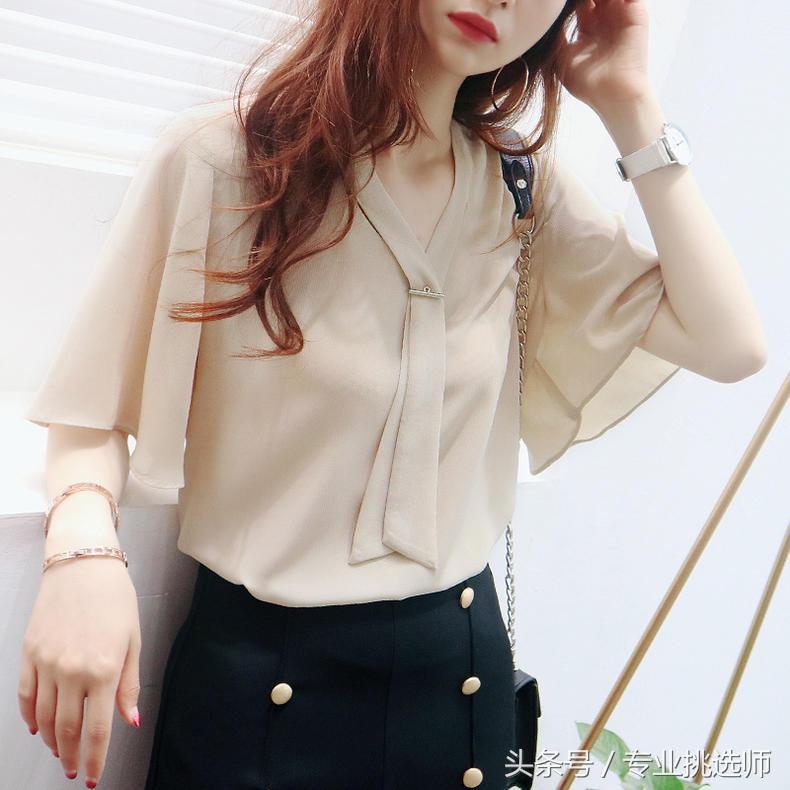 长袖雪纺衫上衣碎花时尚荷叶边,方领碎花雪纺衫荷叶边绑带短袖