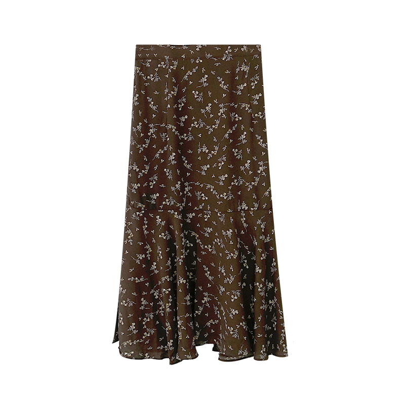 高腰西装荷叶边中长款半身裙大码,高腰金属别针包臀荷叶边半身裙