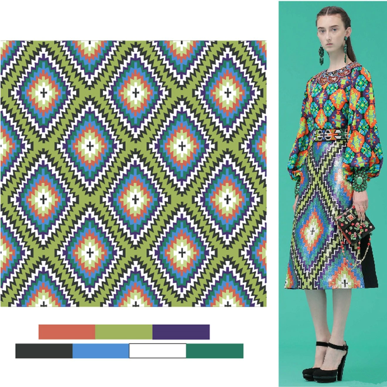 秀场系列服装配色效果图,彩色印花时尚秀图片高清