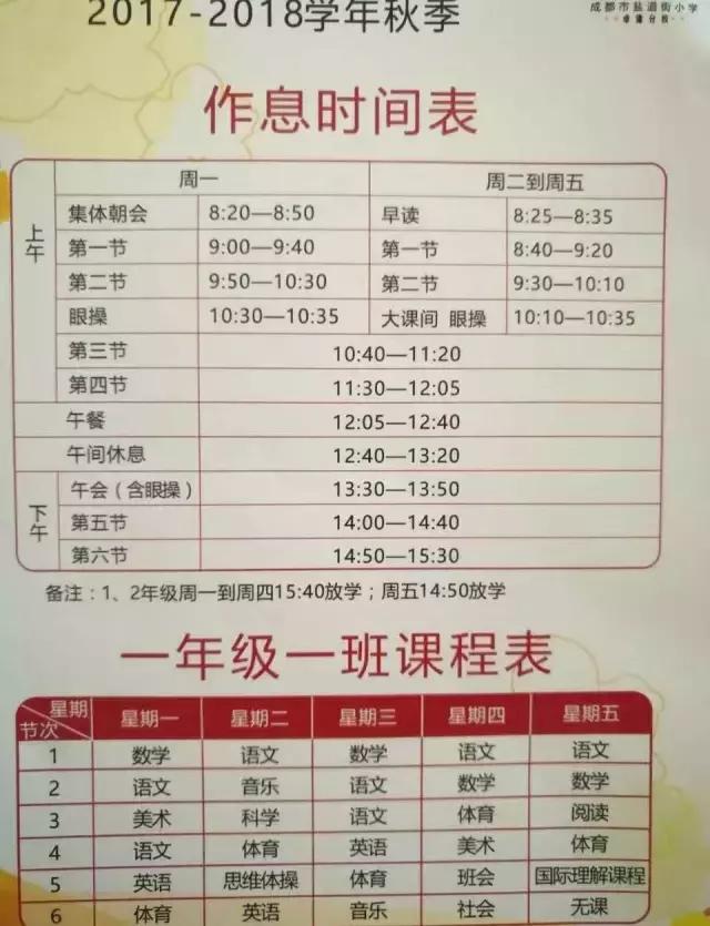 成都小学一年级都需要学啥,成都小学一年级每周课程安排表