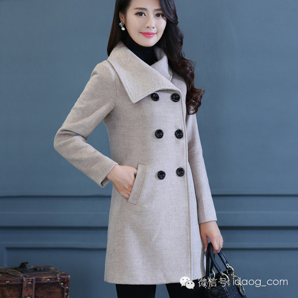 秋冬流行大衣女中长款毛呢外套 (中长款毛呢外套双排扣呢大衣图片)