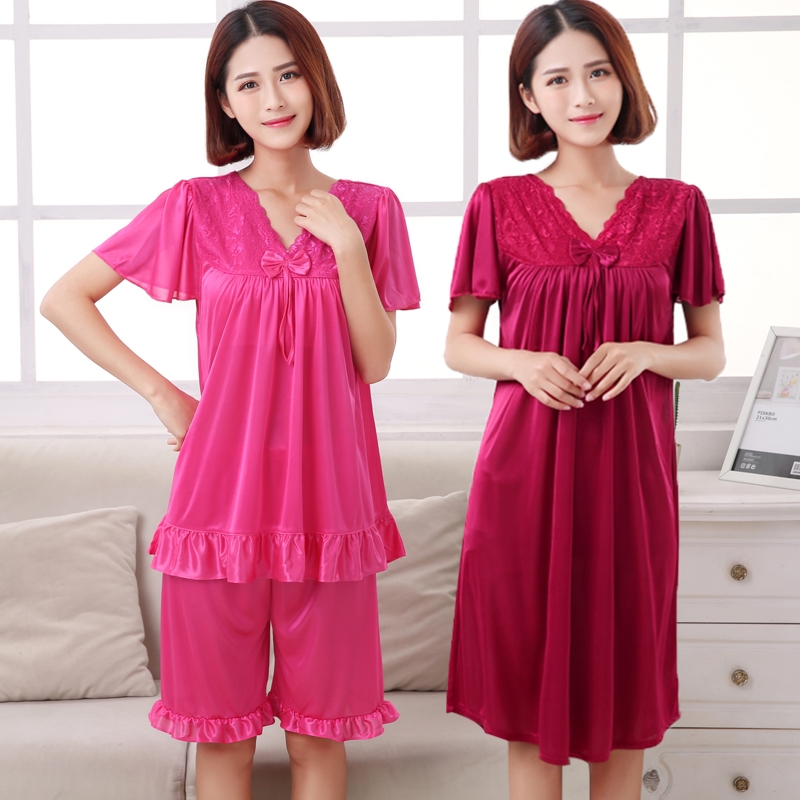 舒服纯棉冰丝睡衣女,女士睡衣夏季冰丝两件套睡衣