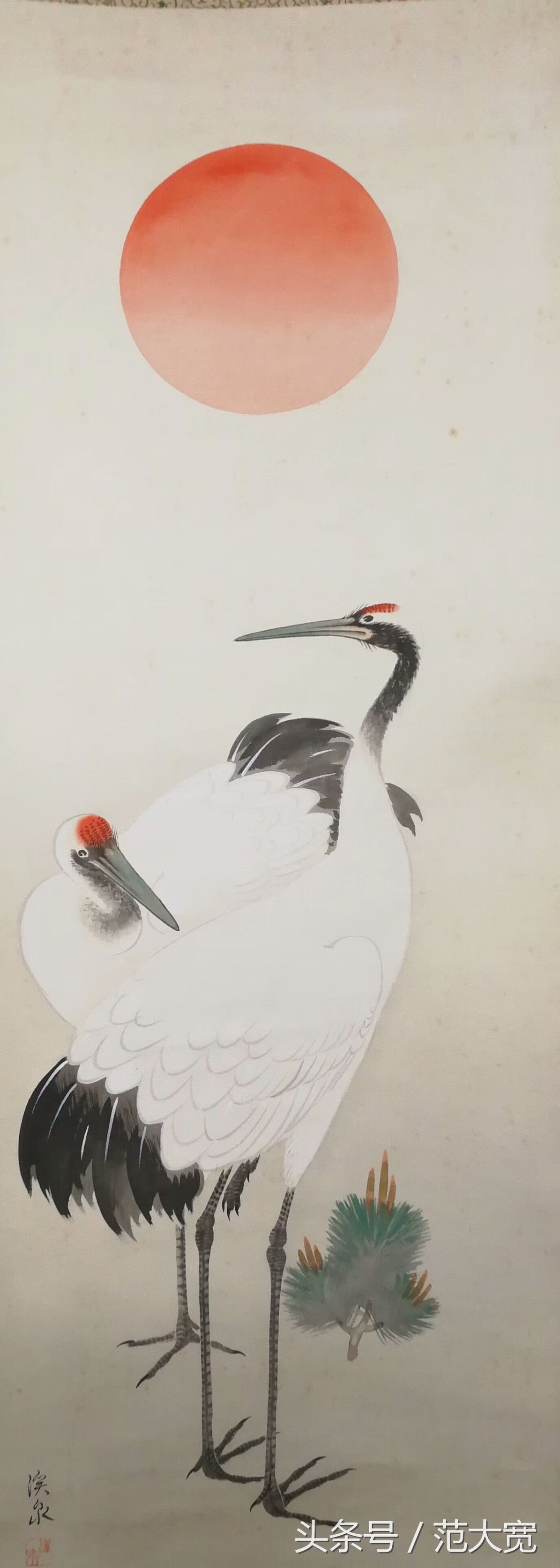 日本画师画仙鹤,仙鹤画作讲解