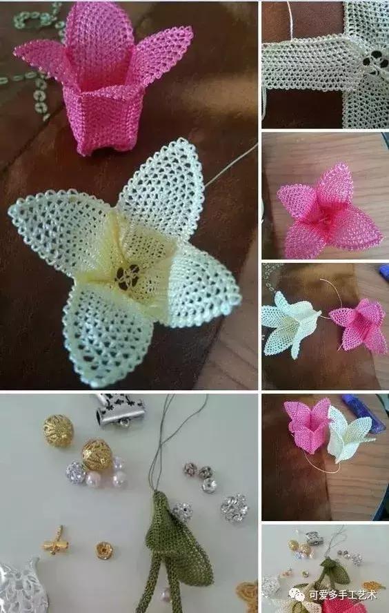 只是用针穿上了线不断绕圈打结，做出来的仿真花竟然比钩的还好看