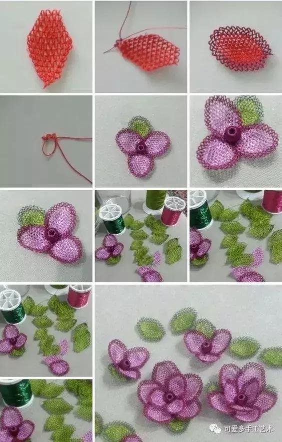 只是用针穿上了线不断绕圈打结，做出来的仿真花竟然比钩的还好看