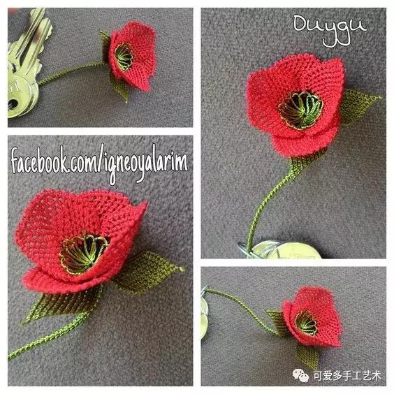 只是用针穿上了线不断绕圈打结，做出来的仿真花竟然比钩的还好看