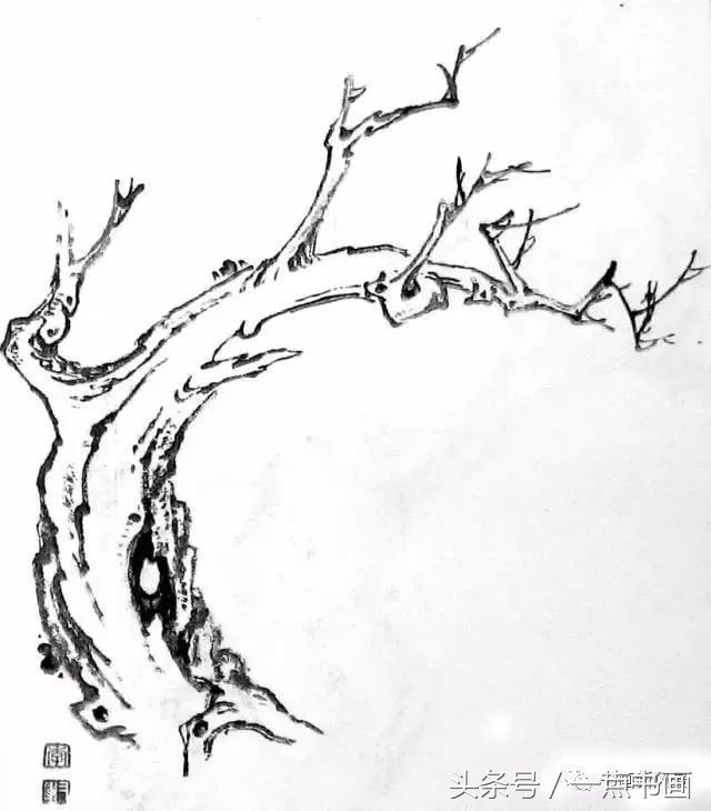 国画示范,国画老树的画法