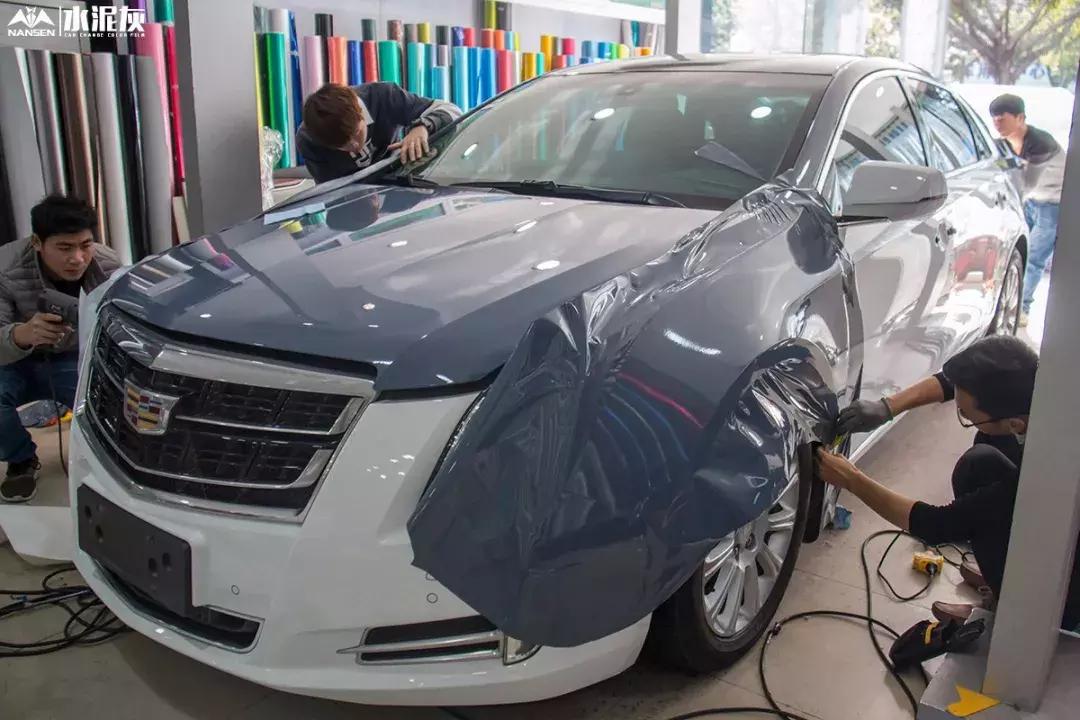 凯迪拉克xts车身改色贴膜水泥灰,凯迪拉克xts梦幻火山灰改色