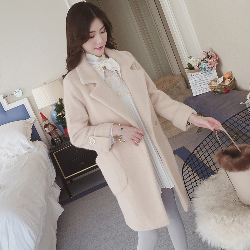 貂毛小翻领拼接外套女款时尚大气,水貂绒毛开衫外套中长款女有垂感