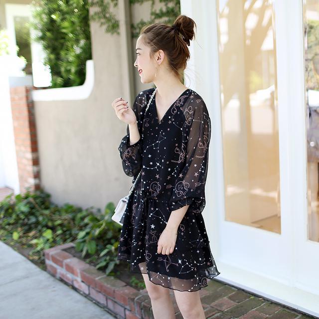 雪纺连衣裙长袖小个子高级感,软妹裙子可爱