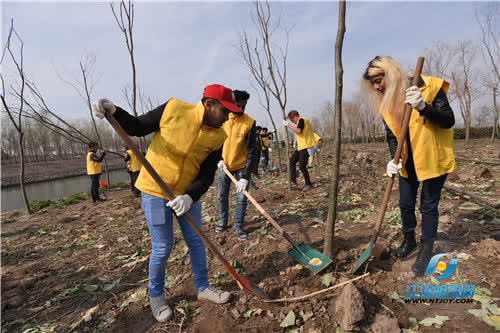 “爱上南通——添绿家园”中外志愿者共同植树为南通添绿