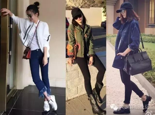 牛仔裤t恤女生街拍,宋佳牛仔阔腿裤穿搭