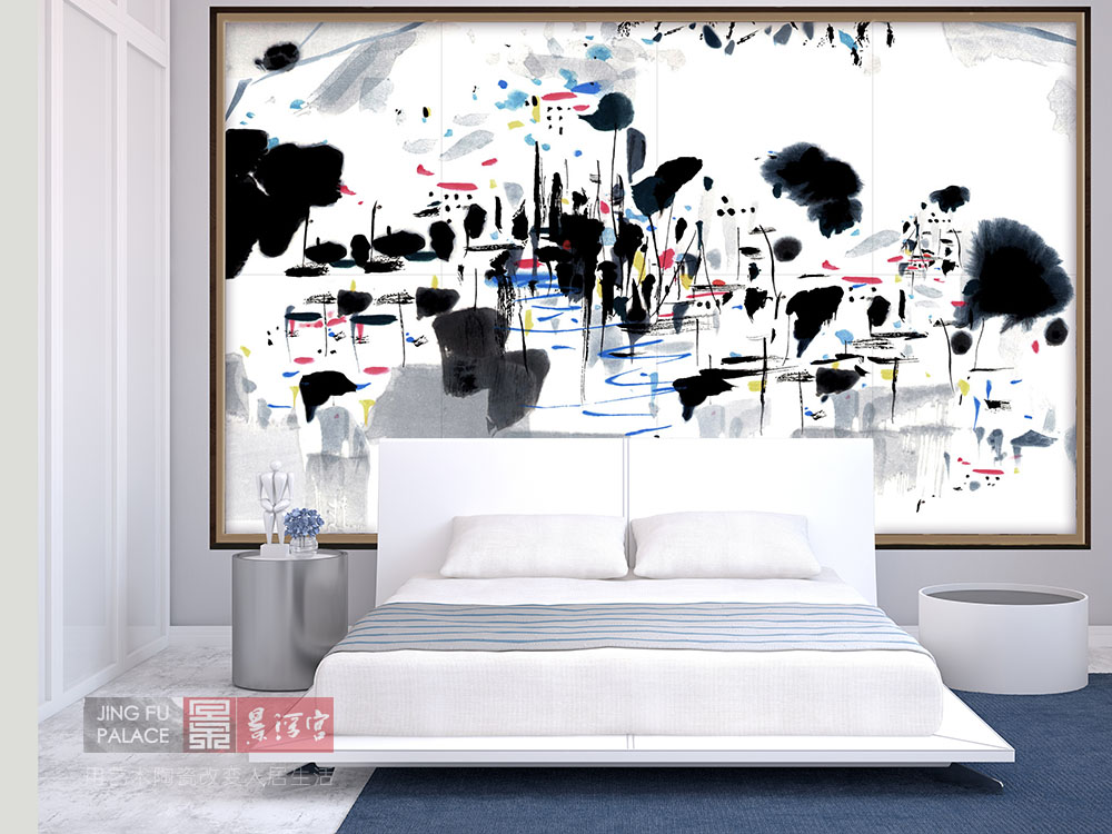 看一下卧室的背景墙,简雅瓷艺术背景墙轻奢版