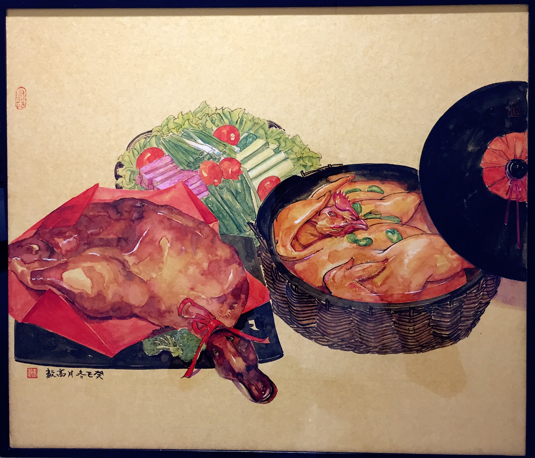 涨姿势了，从没见过---国画版的火锅和配菜，香流四溢