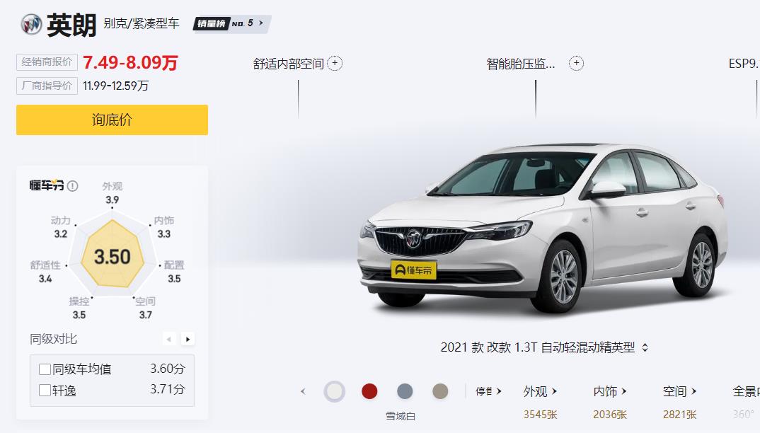 别克英朗:标配6AT变速箱,车内空间宽敞!7月份共卖出17940辆