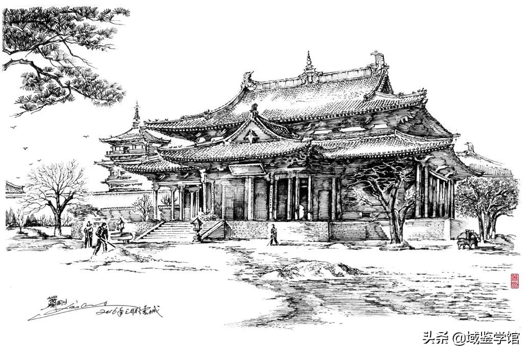 另类钢笔手绘,钢笔速写古建风景