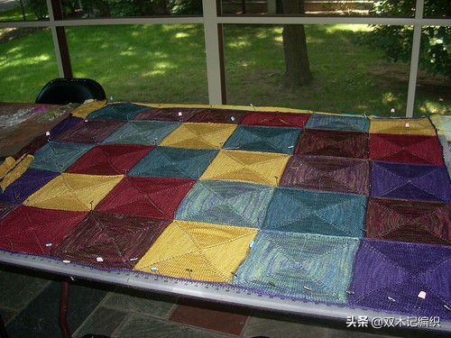 棒针编织漂亮的方块毯子,编织毯子棒针花样左右交叉