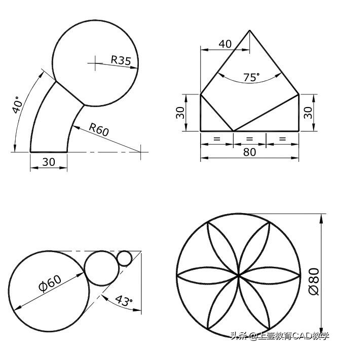 cad36道题,cad练习图纸45张教程
