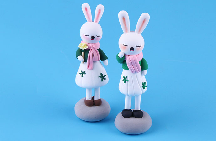 粘土手工蛋糕小兔子,粘土手工小兔子的房子