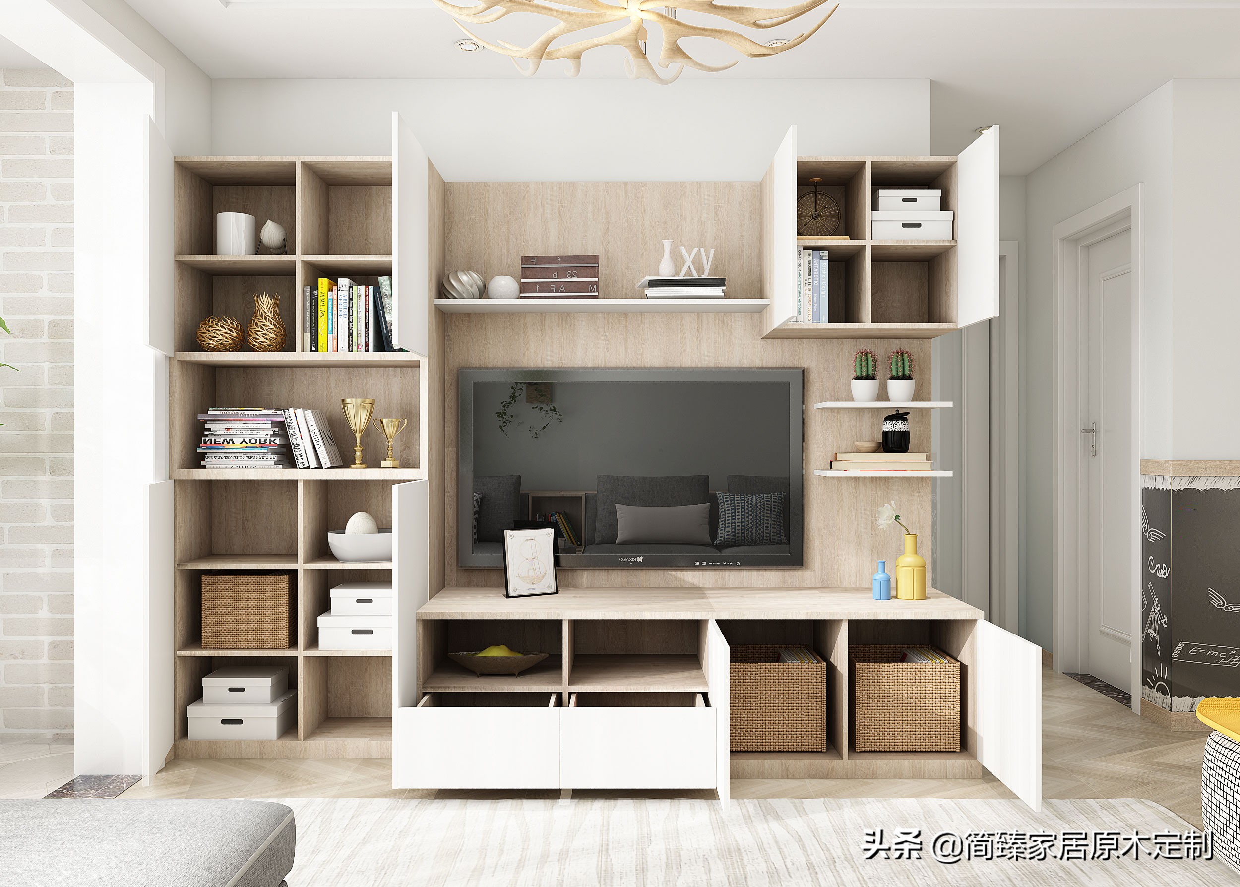 定制客厅电视柜最新款效果图,原木家具客厅电视柜