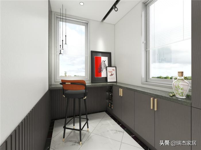 黑白对比层次分明，搭配木饰面格栅，给人一种简约纯净之美