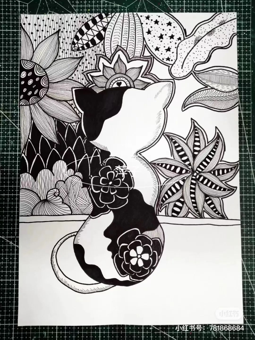 花卉简单线描创意画,花草线描画装饰