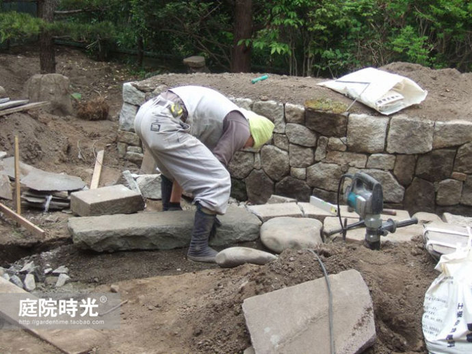 中式庭院古代老石板铺装,庭院铺装样式区域颜色搭配