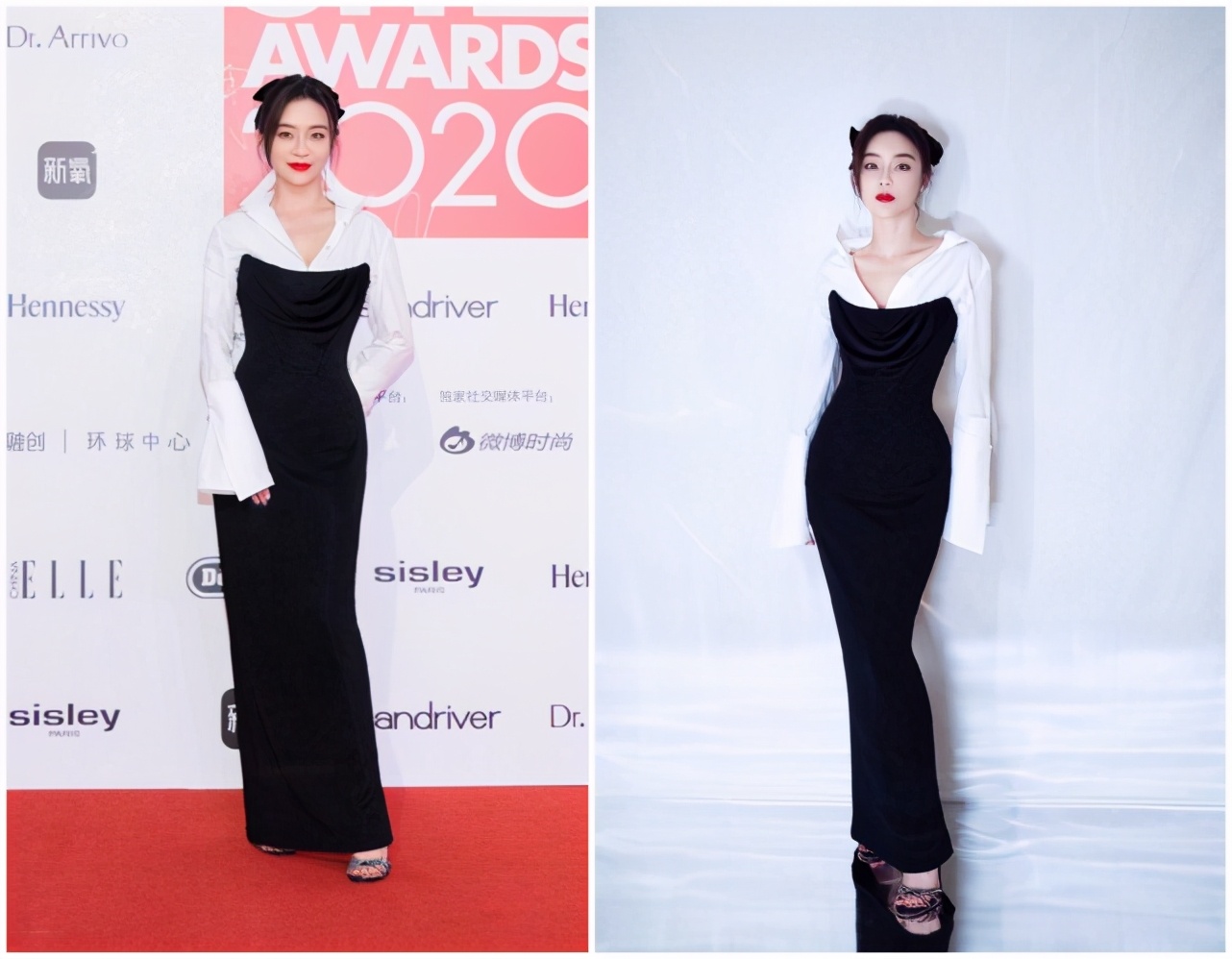 乔欣红色丝绒长裙造型,钟楚曦发型乔欣