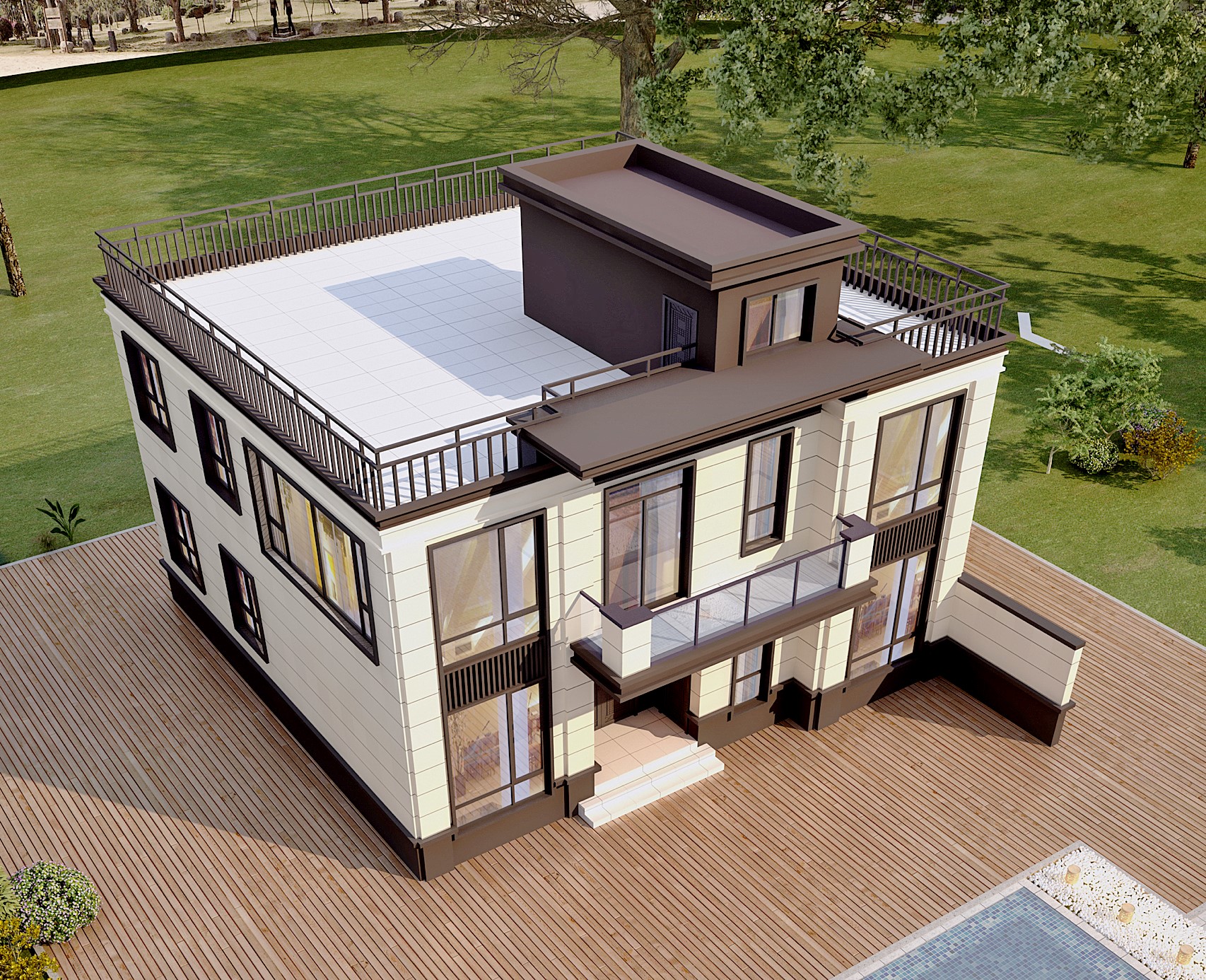 三层别墅三个儿子住怎么设计,二层别墅第二层客厅后门设计