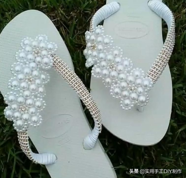 复古人字凉鞋串珠,手工串珠编织拖鞋