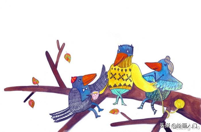 可爱温馨的手绘风插画,色彩鲜艳线条简单的插画