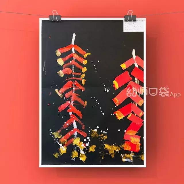 新年创意美术作品春节快乐,创意美术4-6岁新年鞭炮