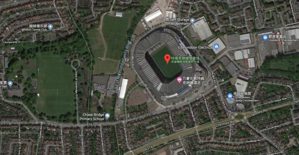 伦敦的著名足球场,用谷歌地图看地方