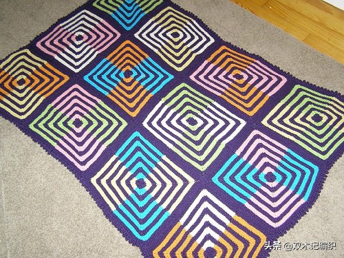 棒针编织漂亮的方块毯子,编织毯子棒针花样左右交叉