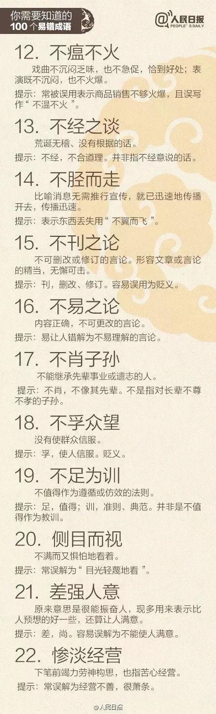 人民日报易错成语合集,人民日报整理最常误用100个成语