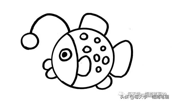 灯笼鱼简笔画,简笔画又萌又简单的美人鱼画法