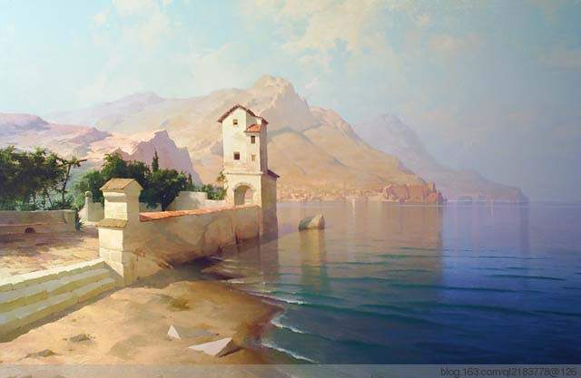 俄罗斯画家画水风景,俄罗斯远山风景油画100幅