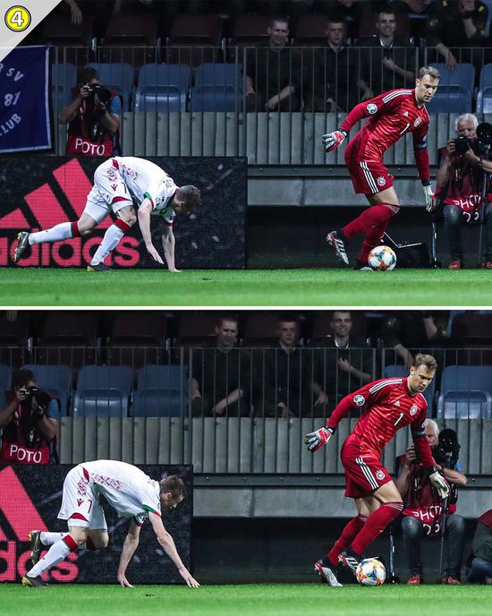 诺伊尔扑球门死角,诺伊尔扣球转身