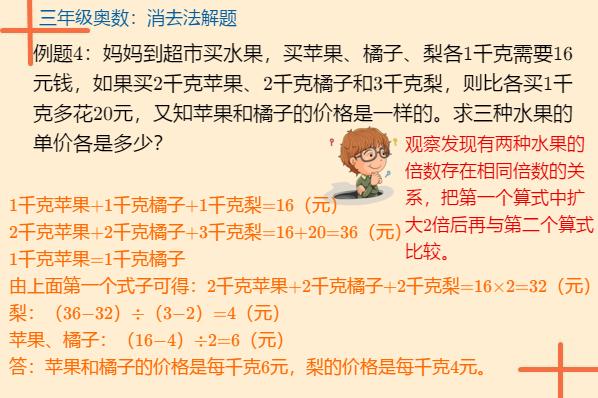 三年级等量代换消去法,三年级奥数消去法解题
