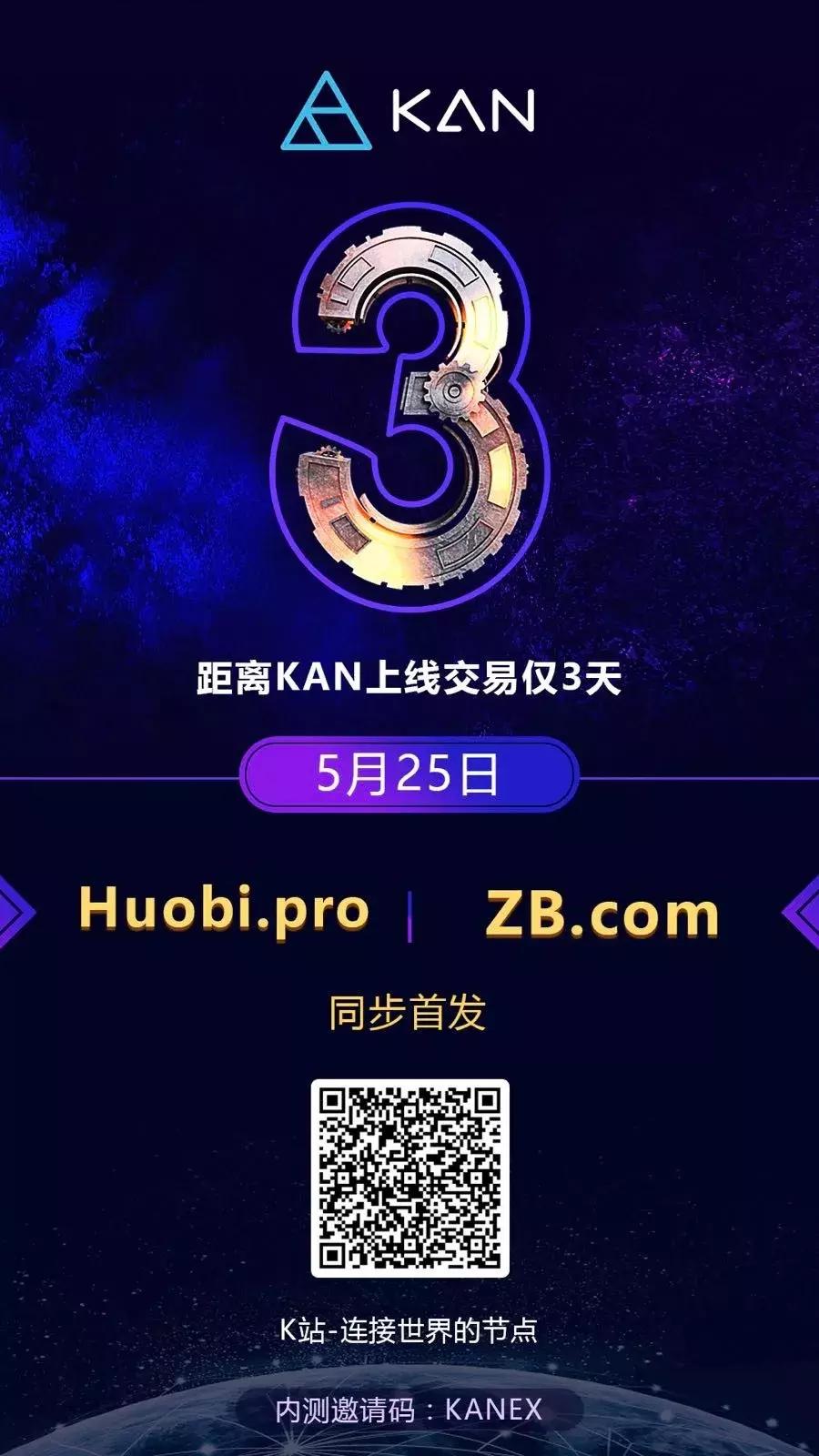 币看K站平台币KAN5月25日上线火币pro、ZB两大交易平台！