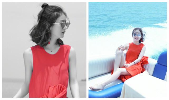 赵丽颖红裙乘风破浪,赵丽颖船上写真