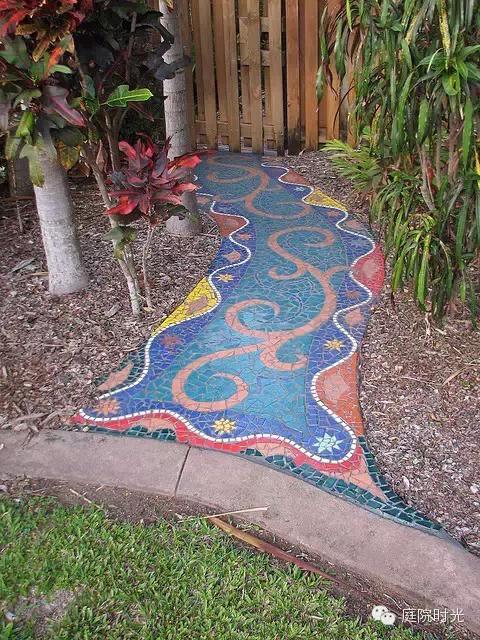 庭院小路台阶铺装效果图,马赛克庭院铺装