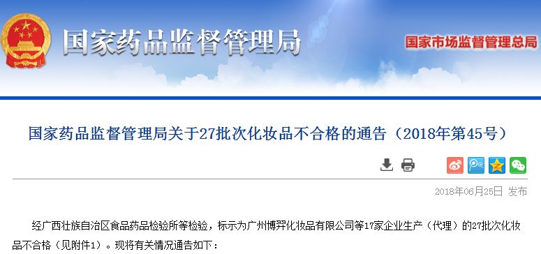 国家药监局30批次化妆品不合格,国家药监局不合格的化妆品