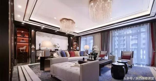 中式无主灯客厅吊顶效果图,80平客厅法式吊顶