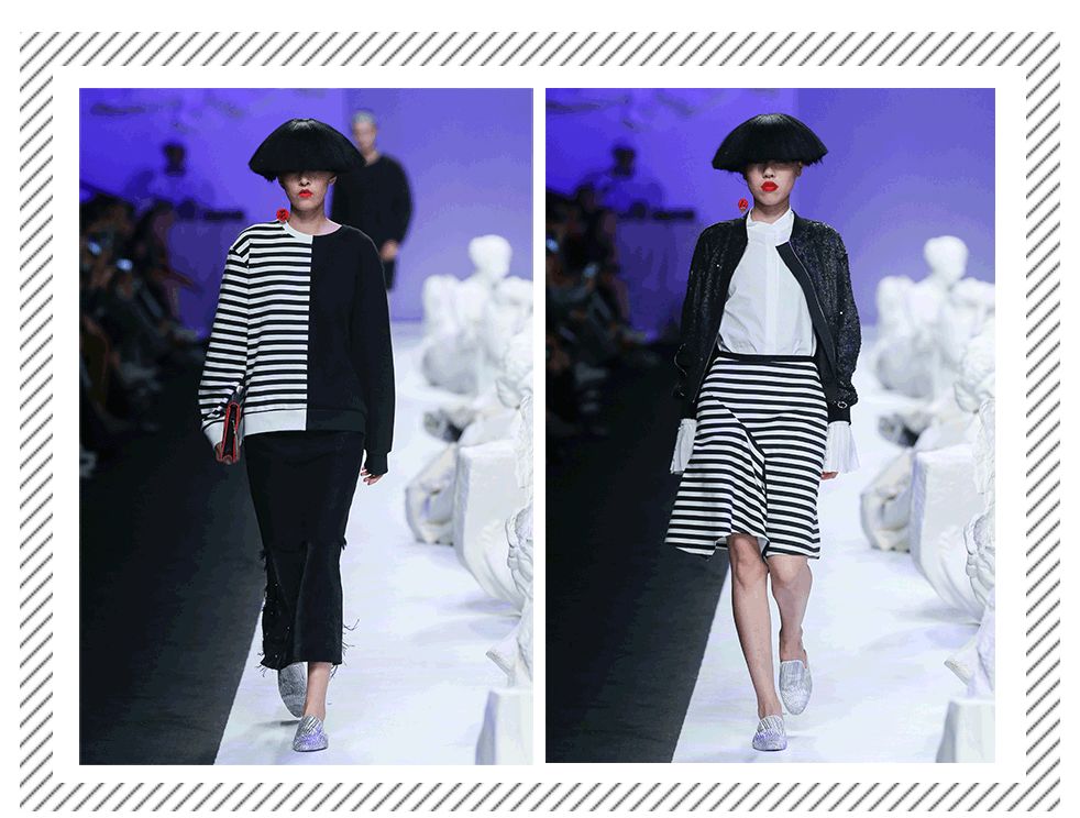 条纹简单大方,斜条纹加竖条纹