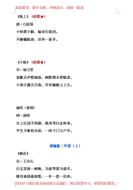 1-9年级75篇必背古诗词,1-9年级必背古诗文999篇