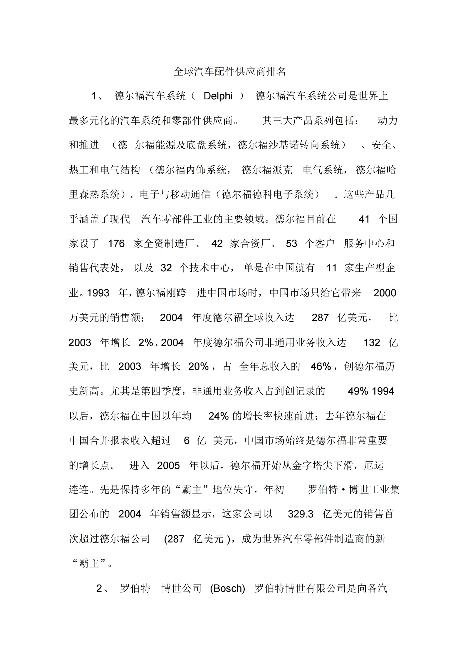 全球汽车零部件供应商排行榜,中国汽车配件供应商地图